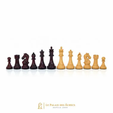 Schachspiel Staunton Supérieur aus Palisander-Wurzelholz, Könige, Damen und Läufer nebeneinander