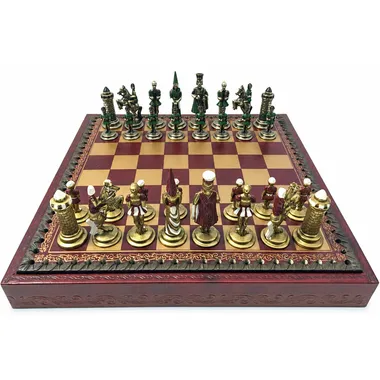Schachset Camelot Roi Arthur III komplett auf Kunstleder-Schachbrett