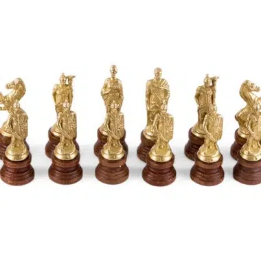 Römisches vs. Barbarisches Schachspiel - Schachbrett, Dame und Backgammon aus braunem / schwarzem Kunstleder mit Aufbewahrungsfach & Schachspiel aus Metall und Holz – Bild 5