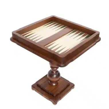 Zwei-in-eins-Tisch, Gesamtansicht der Backgammon-Seite auf dem Holzfuß
