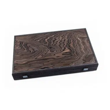 Geschlossene Backgammon-Box aus Ebenholzfurnier mit marmorierter Maserung
