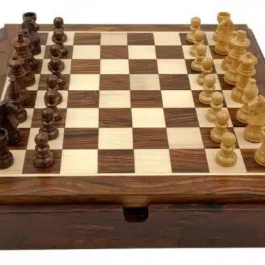 Magnetisches Reise-Schachset mit Holz-Aufbewahrungsfach für Schach/Backgammon und Dame – Bild 3
