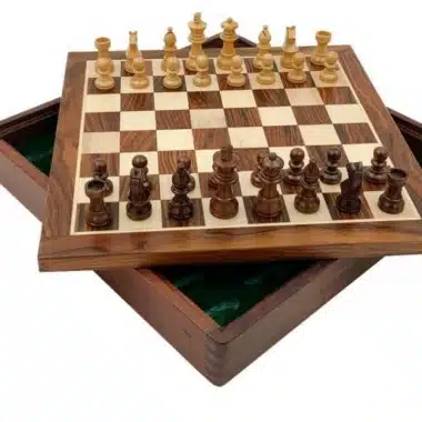 Magnetisches Reise-Schachset mit Holz-Aufbewahrungsfach für Schach/Backgammon und Dame – Bild 6
