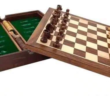 Magnetisches Reise-Schachset mit Holz-Aufbewahrungsfach für Schach/Backgammon und Dame