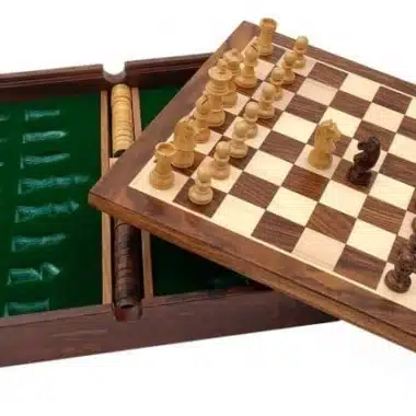 Magnetisches Reise-Schachset mit Holz-Aufbewahrungsfach für Schach/Backgammon und Dame – Bild 5