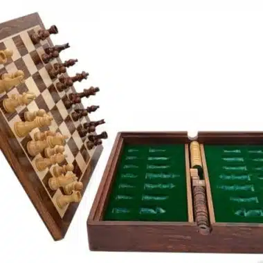 Magnetisches Reise-Schachset mit Holz-Aufbewahrungsfach für Schach/Backgammon und Dame – Bild 4