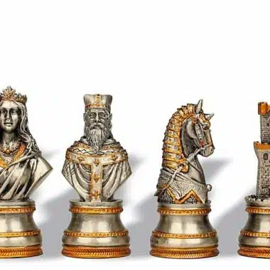 Jeu d'Echecs en Etain Plaqué Or et Argent"Buste Médiéval"