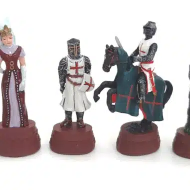 Schachfiguren aus Zinn Kreuzzug, Königin, Templerritter und Reiter