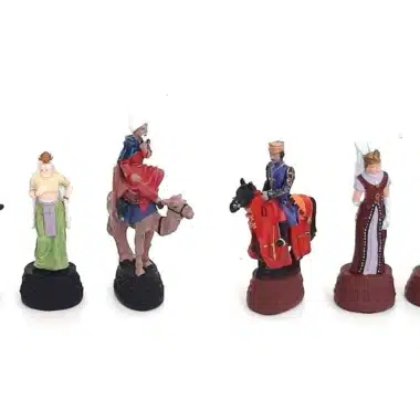 Schachfiguren aus Zinn Kreuzzug, Könige, Königinnen und geharnischte Reiter