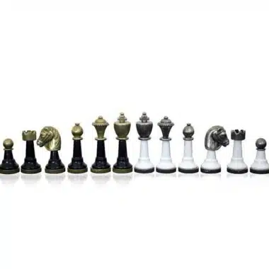 Ensemble "Staunton Design" Echiquier en Bois Laqué & Jeu d'Echecs en Métal Massif Laqué Noir et Blanc