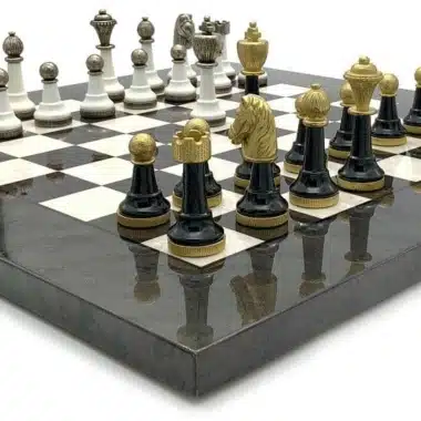 Staunton Design III Set Schachbrett aus Ahorn- und Heidekrautholz und Schachspiel aus Metall und Holz – Bild 3