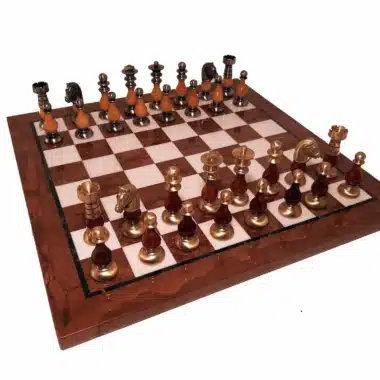 Französisches Set V Schachbrett aus Marmor und Schachspiel aus Holz/Messing