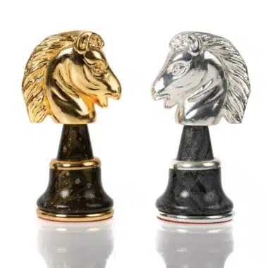Staunton Fantasy XL Set Schachbrett aus grünem Ahornholz & Schachspiel aus Messing und Holz mit Gold- und Silberbeschichtung – Bild 13