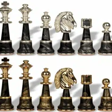 Staunton Fantasy XL Set Schachbrett aus grünem Ahornholz & Schachspiel aus Messing und Holz mit Gold- und Silberbeschichtung – Bild 7