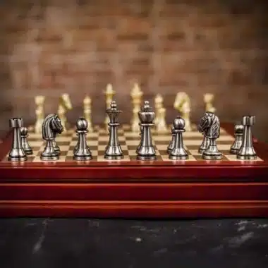 Staunton Set Schachbrett aus Nussbaum und Ahorn und Schachfiguren aus massivem Messing – Bild 5