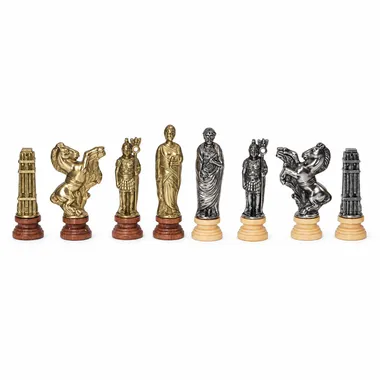 Schachspiel César aus Holz und Metall, komplette Reihe mit acht aufgereihten Figuren