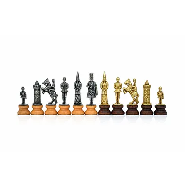 Set „Camelot König Artus II“ Schachbrett aus Kunstleder & Schachspiel aus Holz und massivem Metall