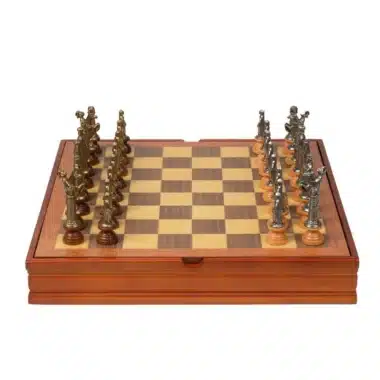 Medieval II Schachset aus Nussbaum- und Ahornholz & Schachspiel aus massivem Holz und Metall – Bild 3