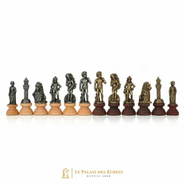 Schachspiel Florence, stehende Figuren in Silber und Bronze nebeneinander