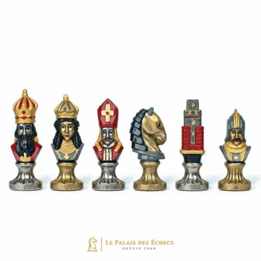 Moncada III Figuren: König, Läufer, Springer und Turm aus bemaltem Metall