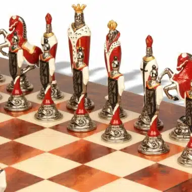 Hochwertiges Renaissance Schachset II Schachbrett aus Holz & Handbemaltes Schachspiel aus Metall – Bild 3