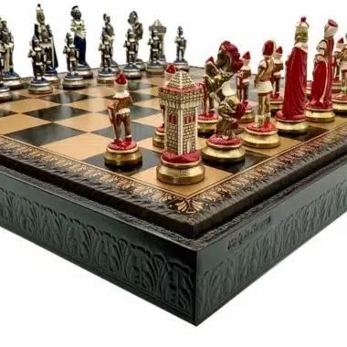 Mary Stuart III Set Kunstlederschachbrett & handbemaltes Metallschachspiel – Bild 5