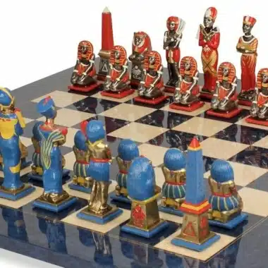 Set Ägypten III Ahornholzschachbrett & Schachspiel aus massivem, handbemaltem Metall – Bild 6