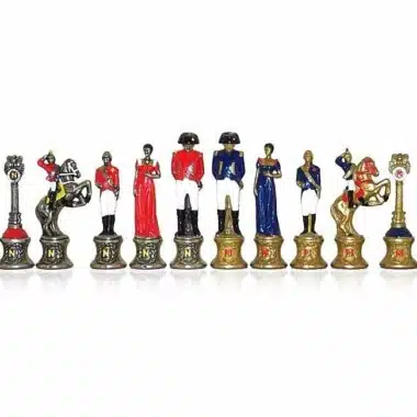 Ensemble "Napoléon III" Echiquier en Similicuir & Jeu d'Echecs en Métal Massif Peint à la Main