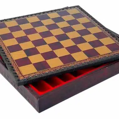 Ensemble "Camelot Roi Arthur III" Echiquier en Similicuir & Jeu d'Echecs en Métal Peint à la Main