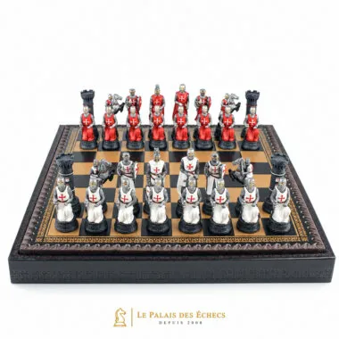 Templer-II-Set auf schwarzem Kunstleder-Schachbrett, bemalte Resinfiguren