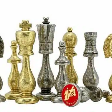 Arabic Style Set Schachbrett aus Ahornholz und Schachspiel aus gold- und silberbeschichtetem Metall – Bild 3