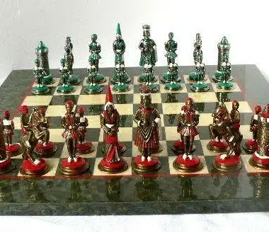 Camelot König Artus V Schachbrett aus Olive Ahornholz & handbemaltes Schachspiel aus Massivmetall – Bild 6