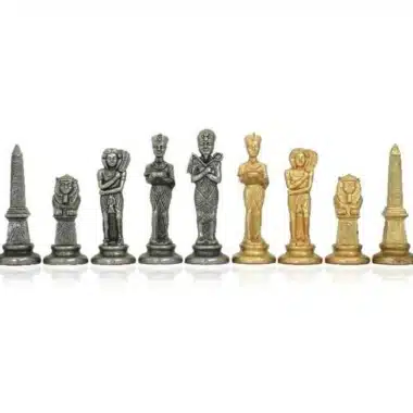 Ensemble "Egyptien" Echiquier en Similicuir & Jeu d'Echecs en Métal Massif
