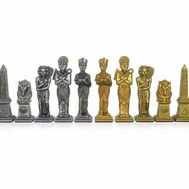 Ensemble "Egypte" Echiquier en Bois d'Erable & Jeu d'Echecs en Métal Massif