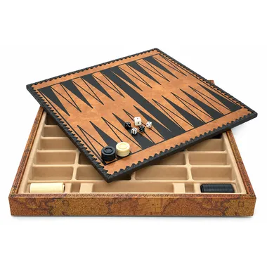 Backgammon-Brett Ancien Monde mit Steinen, Würfeln und Aufbewahrungsfächern