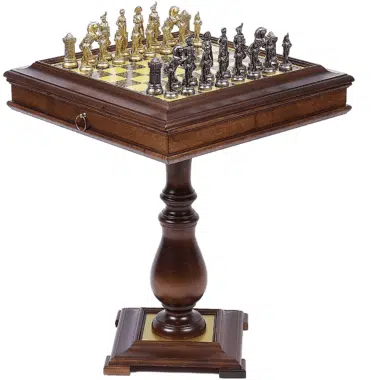 Set Grand Napoleon Table Holzschachbrett und Metallschachspiel