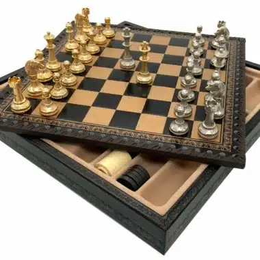 Alternative view of Set Mignon Flower V Schachbrett mit Aufbewahrung und Schachspiel aus vergoldetem und versilbertem Metall