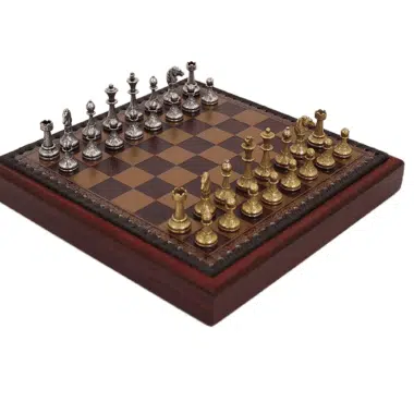 Set Mignon Flower VIII Schachbrett Rot mit Aufbewahrung und Metallschachspiel