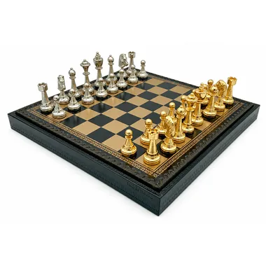 Classic Flower 1 Set, Schachbrett und Figuren gold- und silberfarben, Gesamtansicht