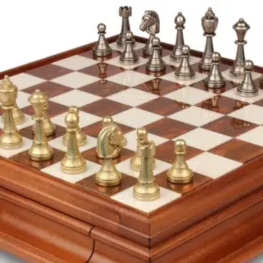 Alternative view of Staunton Mix IV Set Holzschachbrett auf Fuß Marmorplatte und Metallschachspiel