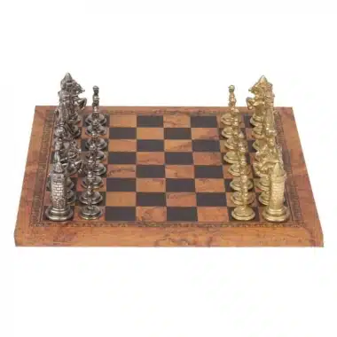 Camelot König Artus VII Kunstlederschachbrett & Schachspiel aus Massivmetall im Set – Bild 3