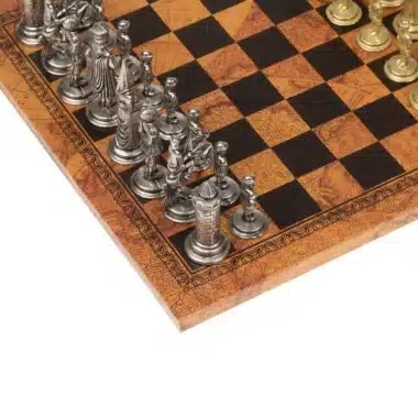 Camelot König Artus VII Kunstlederschachbrett & Schachspiel aus Massivmetall im Set – Bild 5