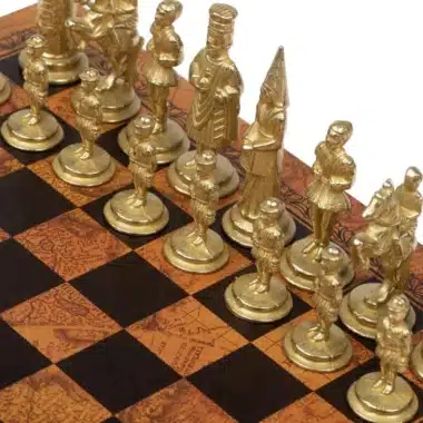 Camelot König Artus VII Kunstlederschachbrett & Schachspiel aus Massivmetall im Set – Bild 6
