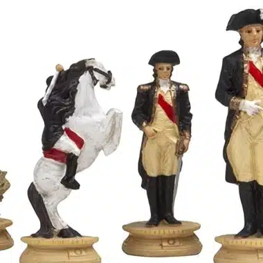 Detaillierte Zinnfiguren: sich aufbäumendes Pferd und Offiziere der Kontinentalarmee