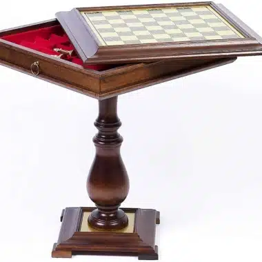 Alternative view of Schach- und Backgammon-Tisch mit Schachbrett aus Holz & Messingplatte mit integriertem Aufbewahrungsfach