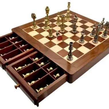 Oriental III Schachset aus Ahorn- und goldenem Rosenholz & Schachspiel aus Metall