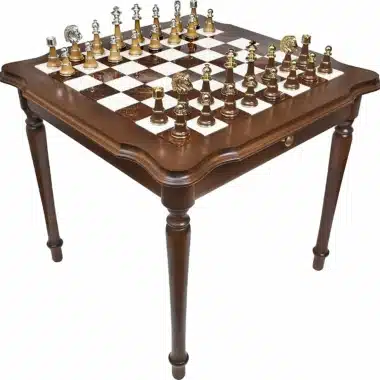 Set Staunton XL IV Schachtisch aus Holz und Carrara-Marmor & Schachspiel aus Holz und Marmor