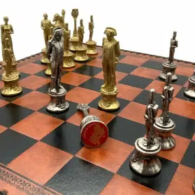 Alternative view of Set Napoleon II Kunstlederschachbrett & Schachspiel aus Massivmetall