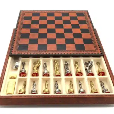 Set Napoleon II Kunstlederschachbrett & Schachspiel aus Massivmetall – Bild 4