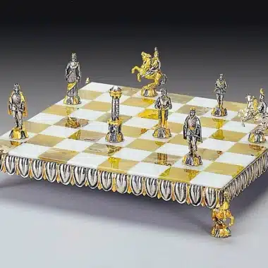 Set "Renaissance Florentine" Schachbrett und Schachspiel aus Bronze, Onyx und 24 Karat Gold